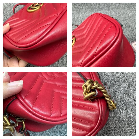 GUCCI GG Marmont Red Leather Shoulder Bag 775-071825 - Picture 9 of 15